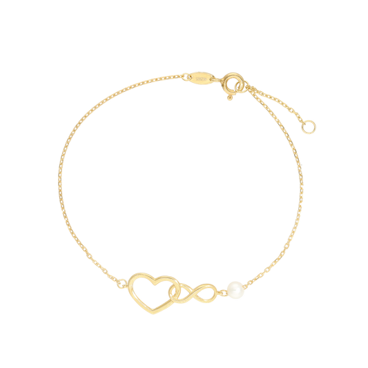 Armbånd Hjerte og Uendelighedstegn 8 Karat Guld 17 + 2 cm