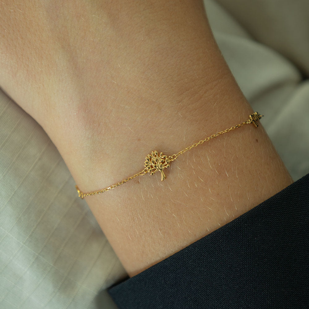 Armbånd Livets Træ og Hjerte 8 Karat Guld 17 + 2 cm