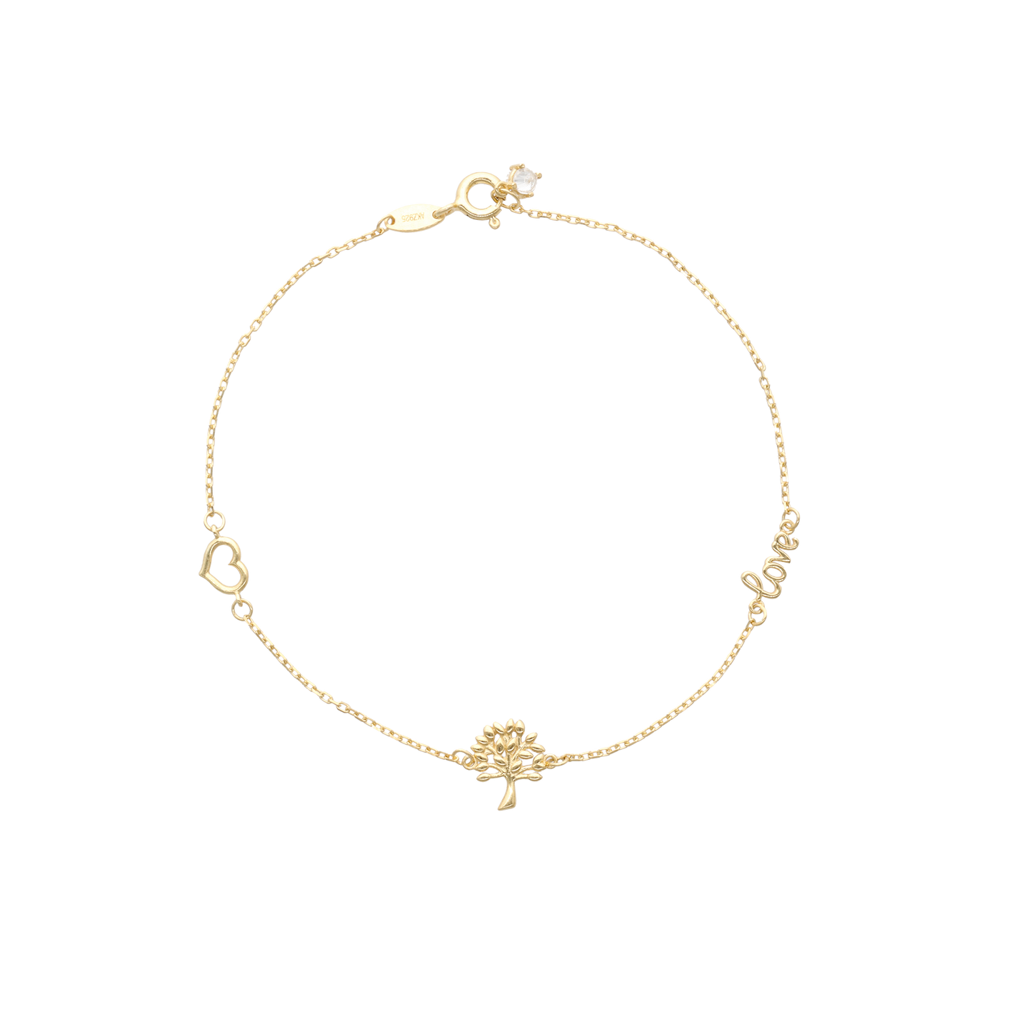 Armbånd Livets Træ og Hjerte 8 Karat Guld 17 + 2 cm