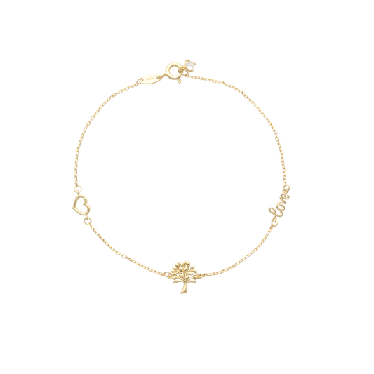 Armbånd Livets Træ og Hjerte 8 Karat Guld 17 + 2 cm