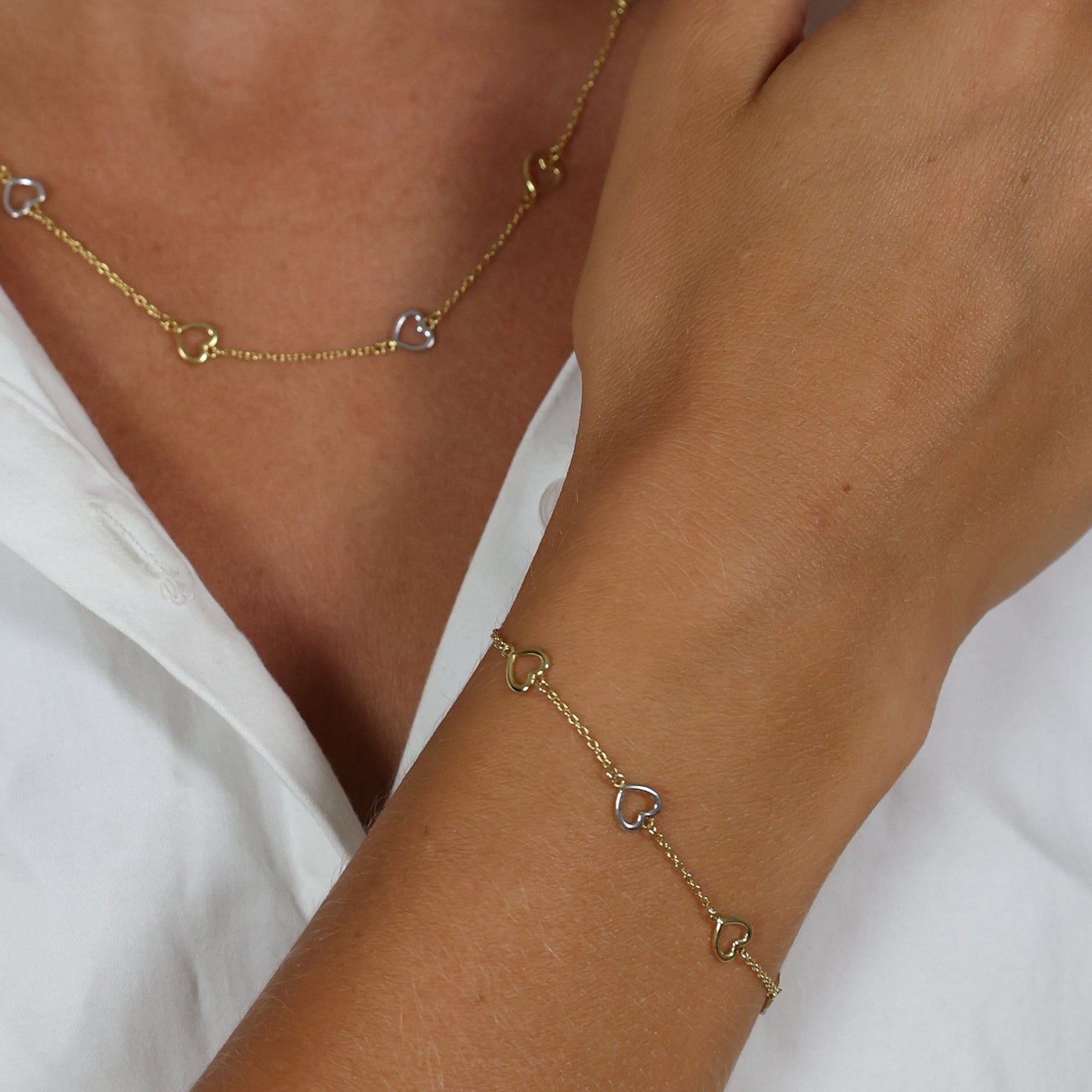 Armbånd Rødguld og Hvidguld Hjerter 8 Karat Guld 19 cm