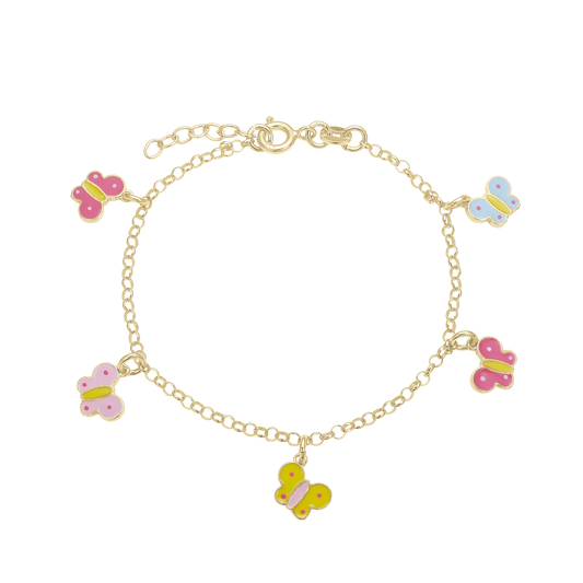 Armbånd til Børn Butterflies Forgyldt Sterling Sølv