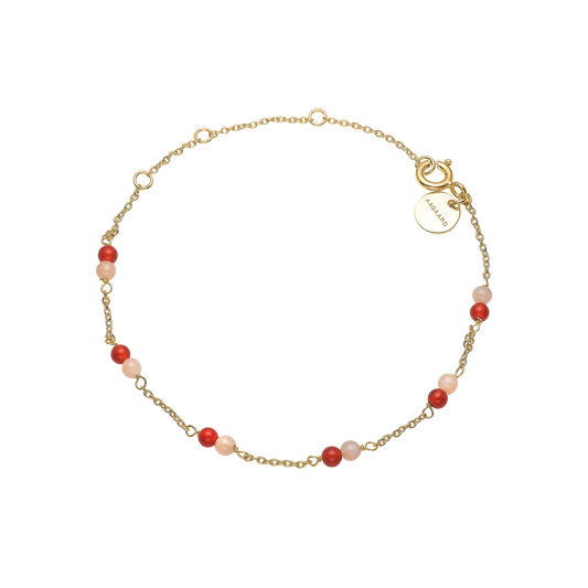 Armbånd Rød Agat / Pink Månesten Forgyldt Sterling Sølv