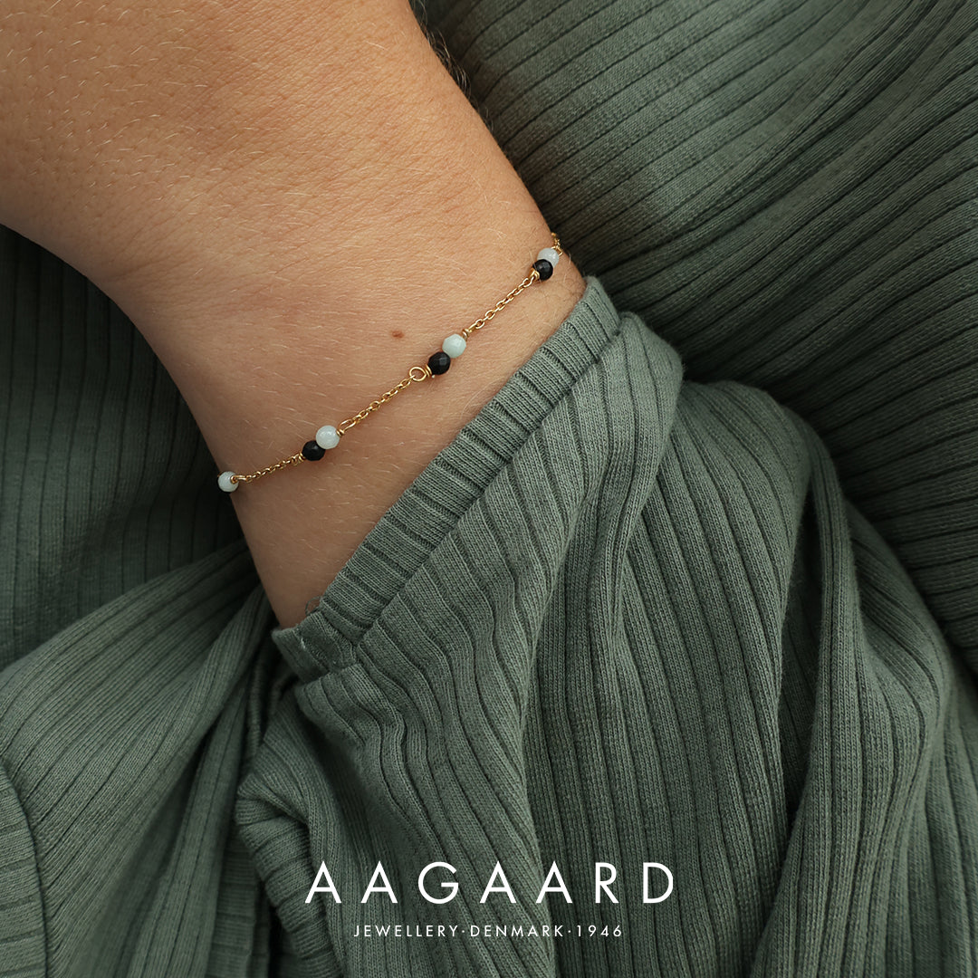 Armbånd Sort Onyx / Grøn Amazonite Forgyldt Sterling Sølv