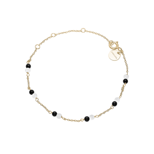 Armbånd Sort Onyx / Grøn Amazonite Forgyldt Sterling Sølv