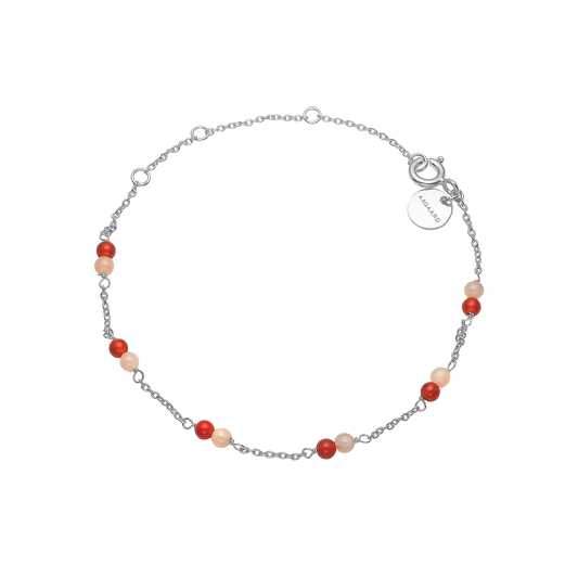 Armbånd Rød Agat / Pink Månesten Sterling Sølv
