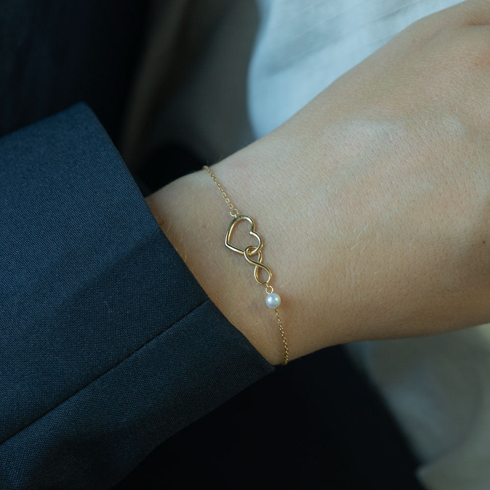 Armbånd Hjerte og Uendelighedstegn 8 Karat Guld 17 + 2 cm
