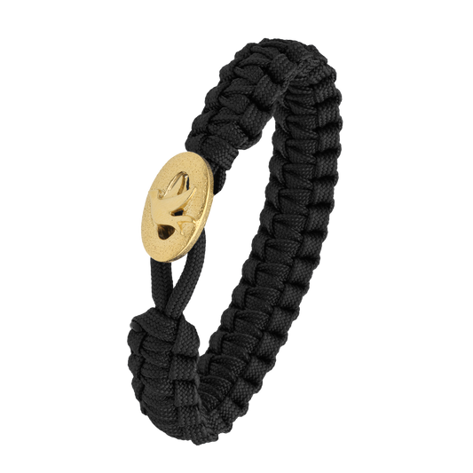 From Soldier To Soldier Armbånd Sort med Forgyldt Sterling Sølv Fredsdue Lås