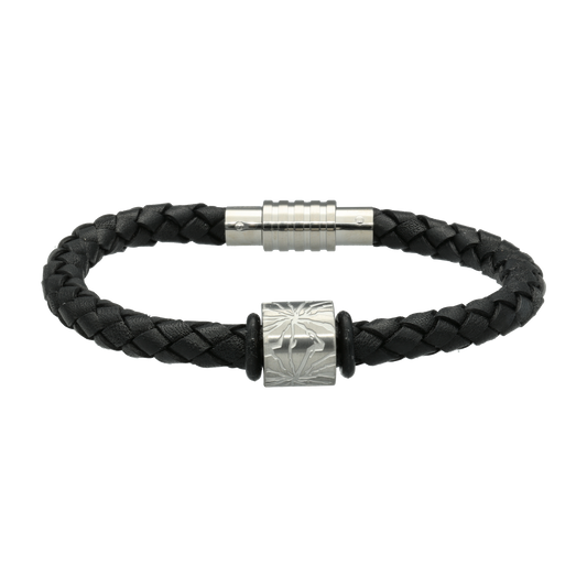 Armbånd Mens Læder Sort med  Charm 23 cm