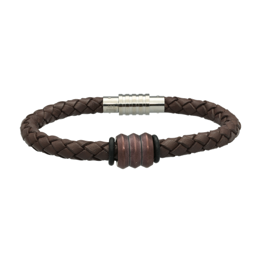Armbånd Mens Læder Brun med  Charm 23 cm