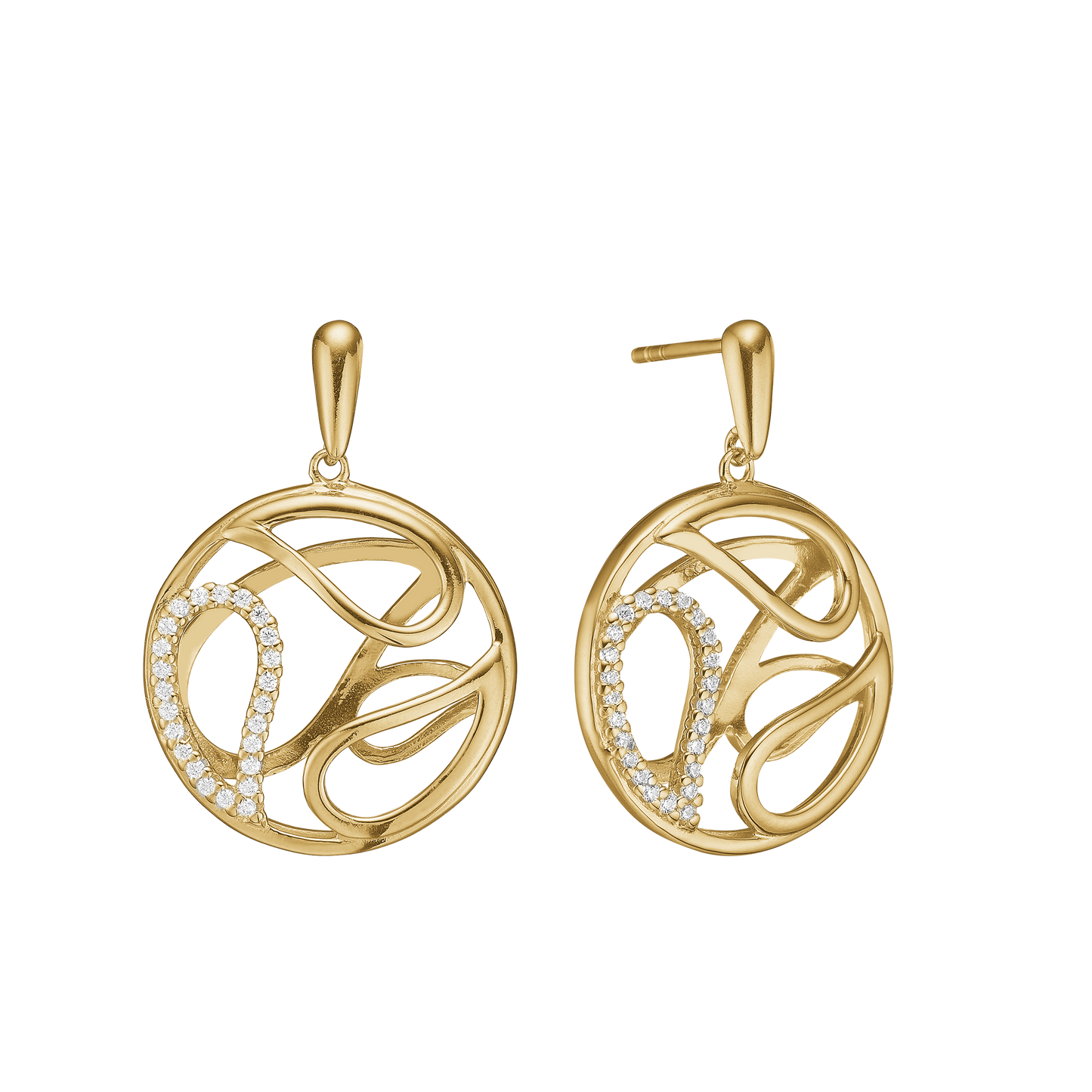 Ørehænger 3D Cirkel Cubic Zirkonia Forgyldt Sterling Sølv