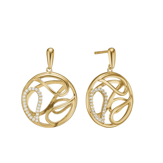 Ørehænger 3D Cirkel Cubic Zirkonia Forgyldt Sterling Sølv