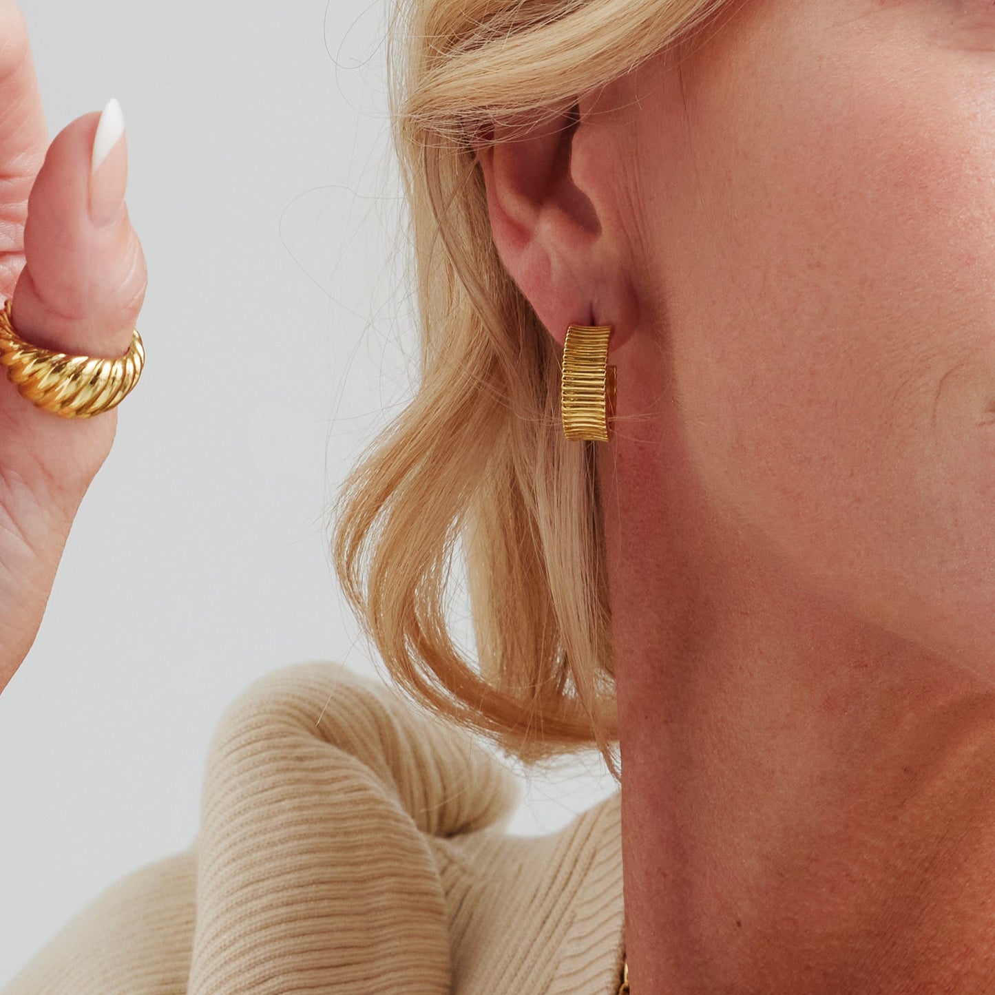 Creoler Halvcreol Riller Forgyldt Sterling Sølv Ø 18 mm