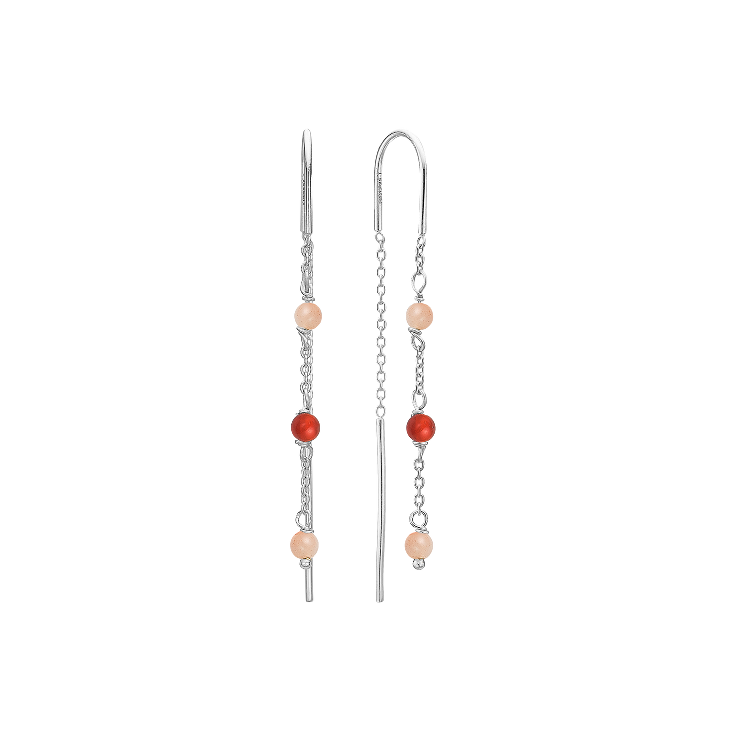 Ørehænger Rød Agat / Pink Månesten Sterling Sølv