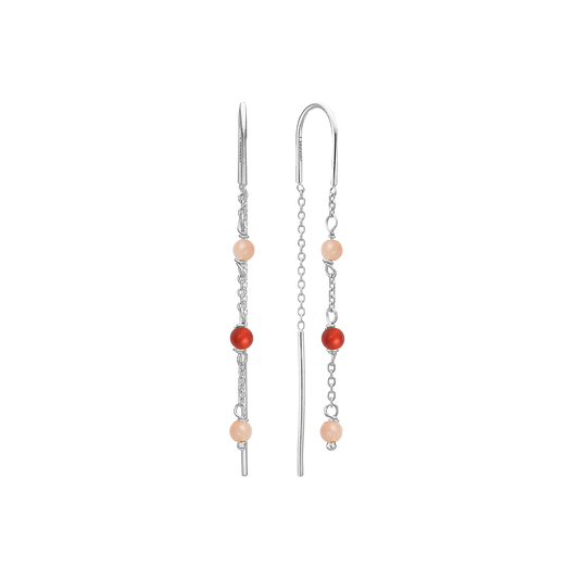 Ørehænger Rød Agat / Pink Månesten Sterling Sølv