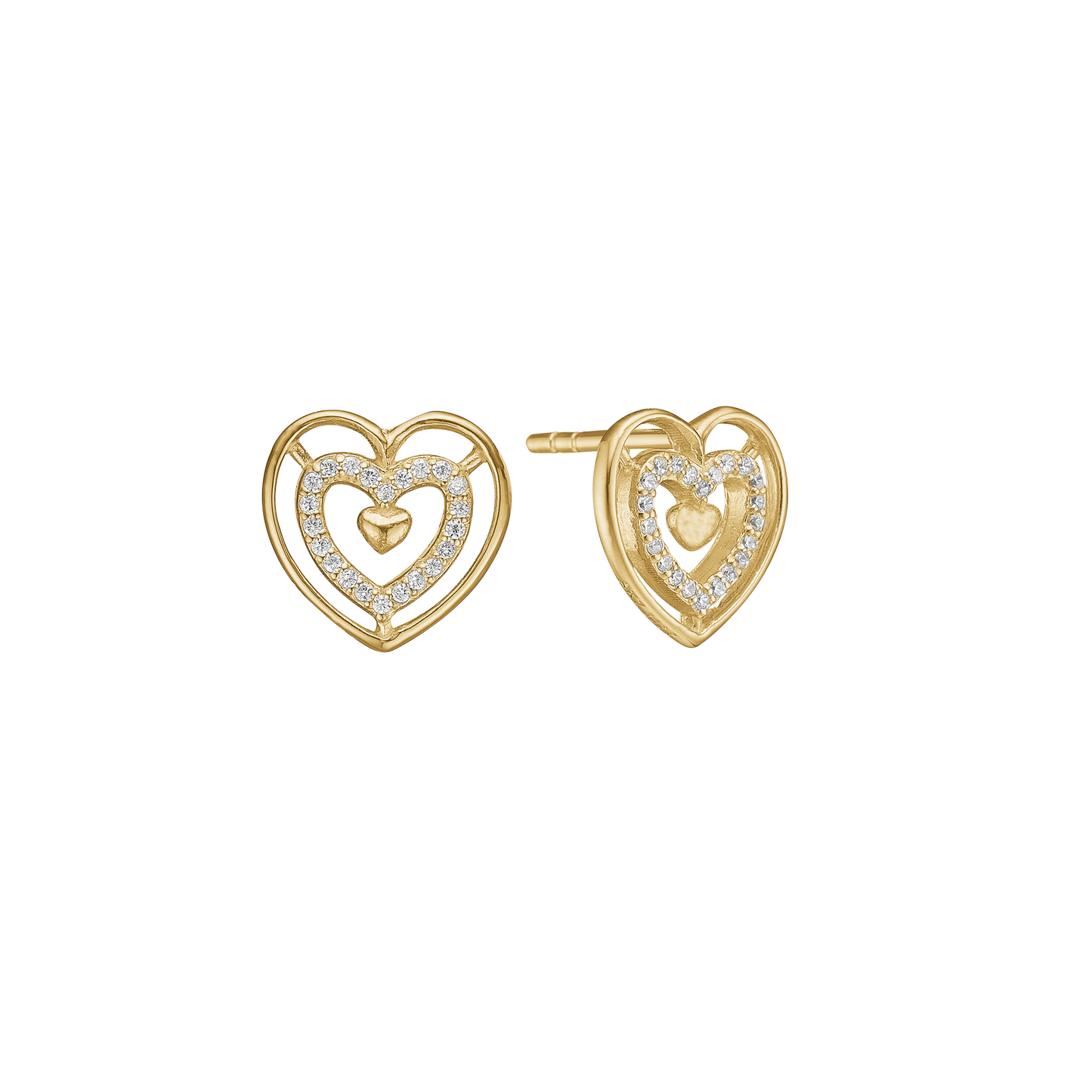 Ørestikker Hjerte med Cubic Zirkonia 8 Karat Guld