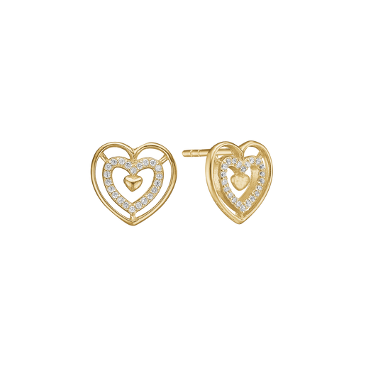 Ørestikker Hjerte med Cubic Zirkonia 8 Karat Guld