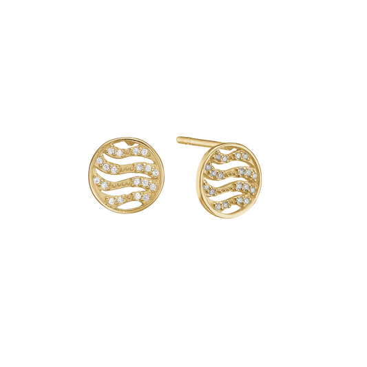 Ørestikker Bølger med Cubic Zirkonia 8 Karat Guld