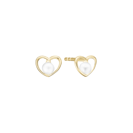 Ørestikker Perler i Hjerter 8 Karat Guld