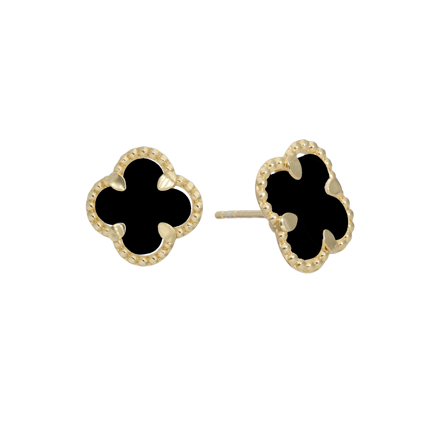 Ørestikker Clover Black Onyx 8 Karat Guld