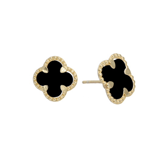 Ørestikker Clover Black Onyx 8 Karat Guld