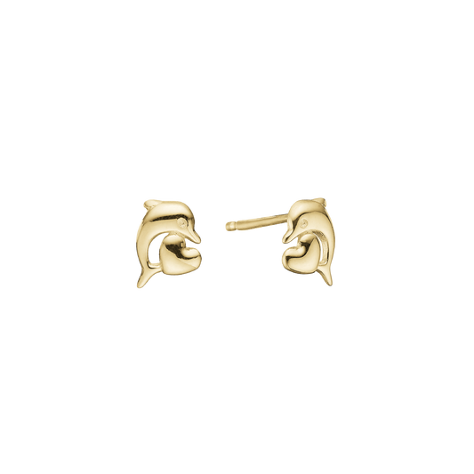 Ørestikker til Børn Delfin med Hjerte Forgyldt Sterling Sølv