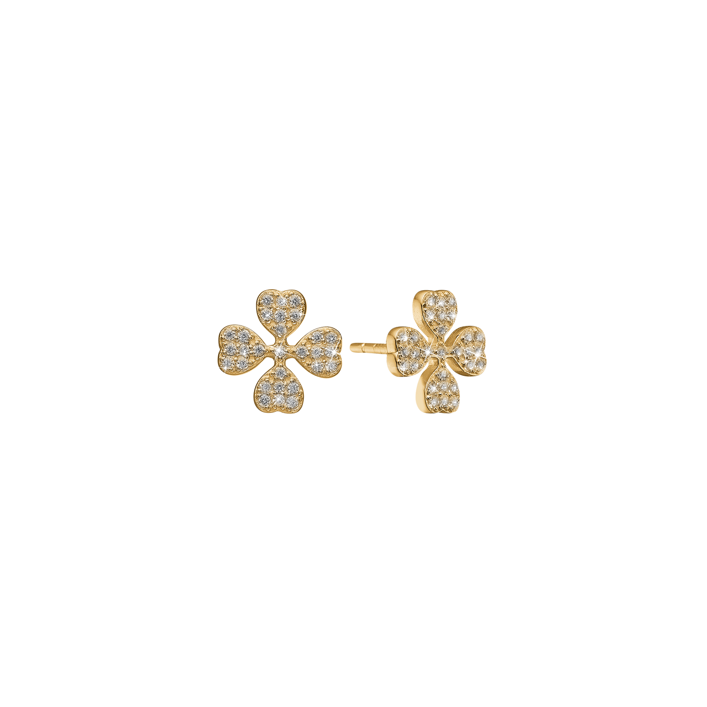 Ørestikker Firkløver Cubic Zirkonia Forgyldt Sterling Sølv