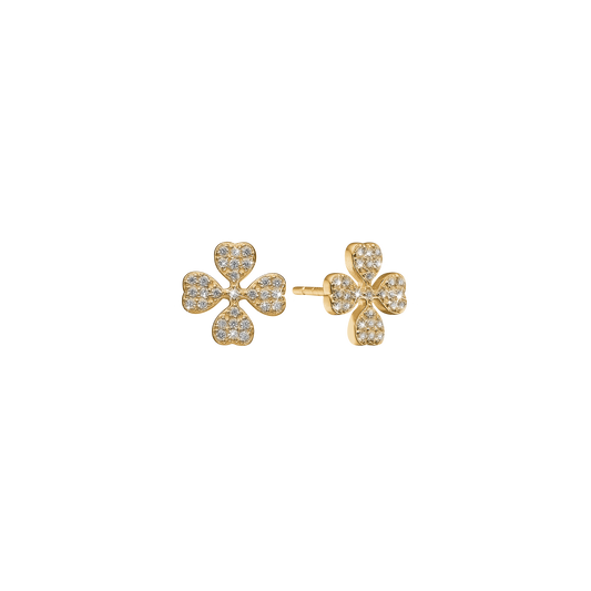 Ørestikker Firkløver Cubic Zirkonia Forgyldt Sterling Sølv