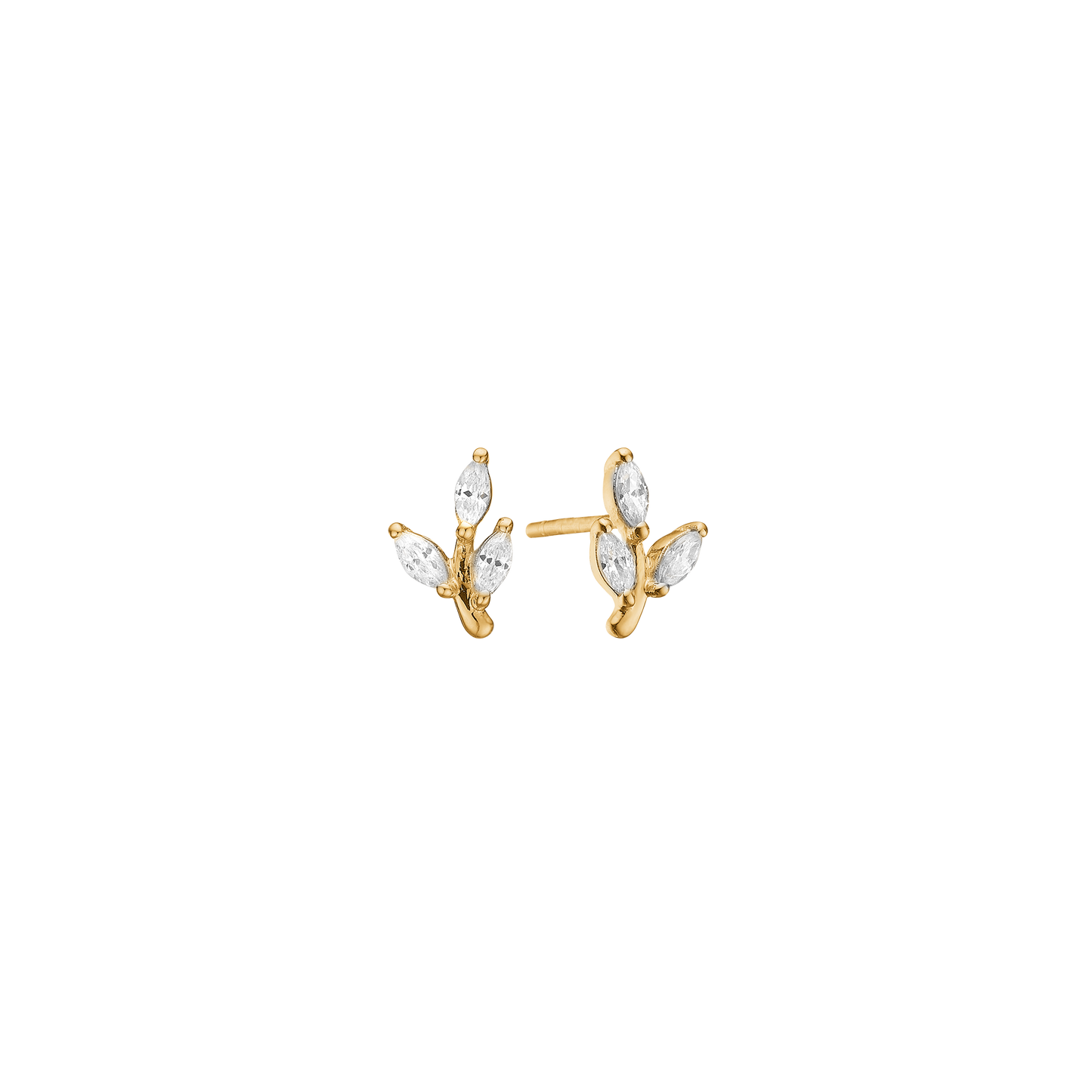 Ørestikker Blad med 6 Cubic Zirkonia Forgyldt Sterling Sølv