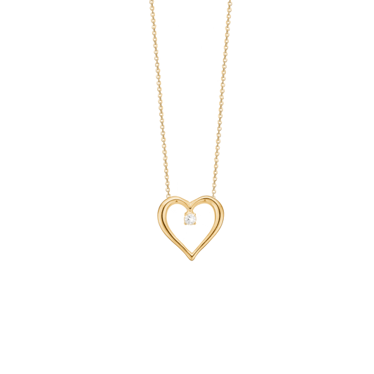Hjerte Vedhæng 14 Karat Guld  Med 1x0,03 ct W/PI Diamant og Forgyldt Halskæde