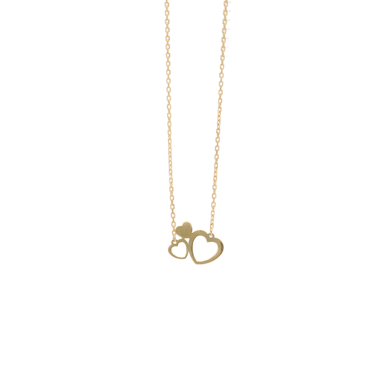 Halskæde med 3 Hjerter 8 Karat Guld Forgyldt Sterling Sølv Kæde 42 + 3 cm