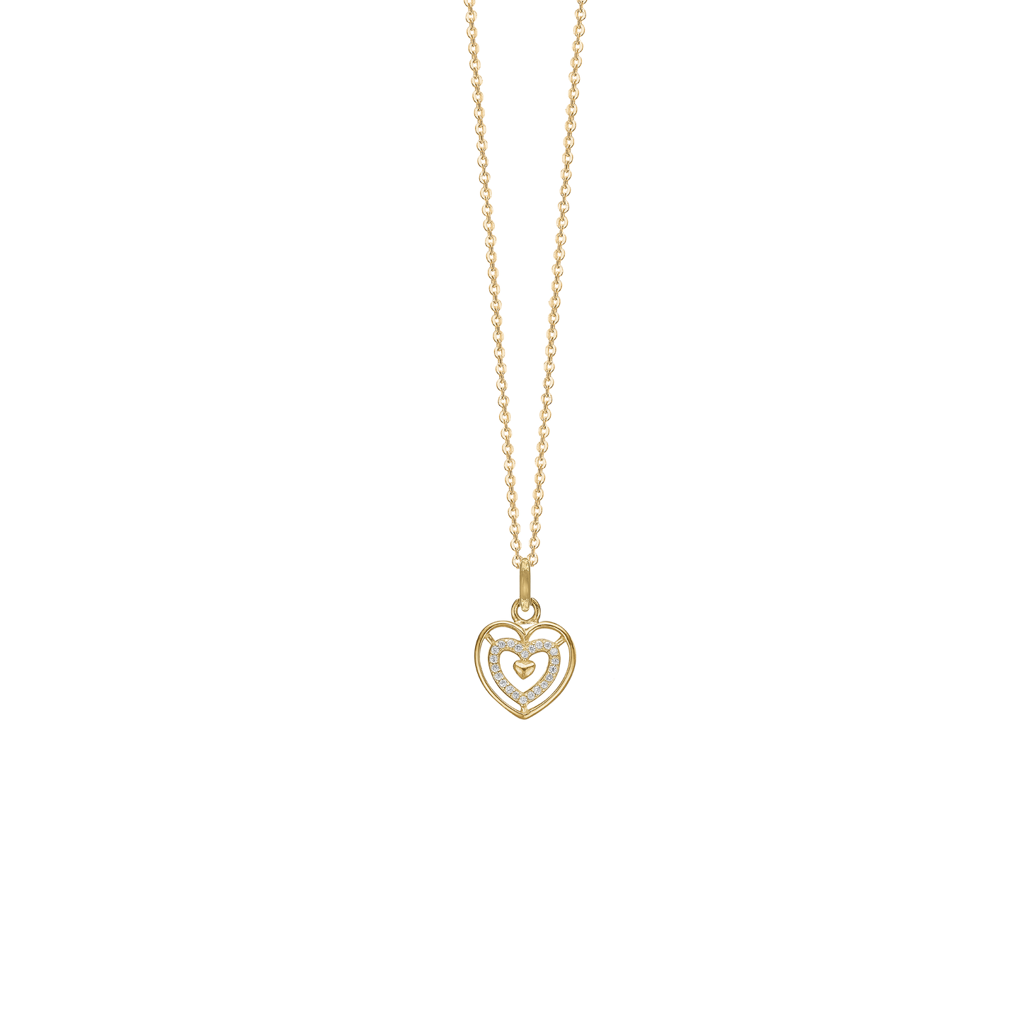 Halskæde med Vedhæng Hjerte 8 Karat Guld med Cubic Zirkonia Forgyldt Sterling Sølv Kæde 45 cm