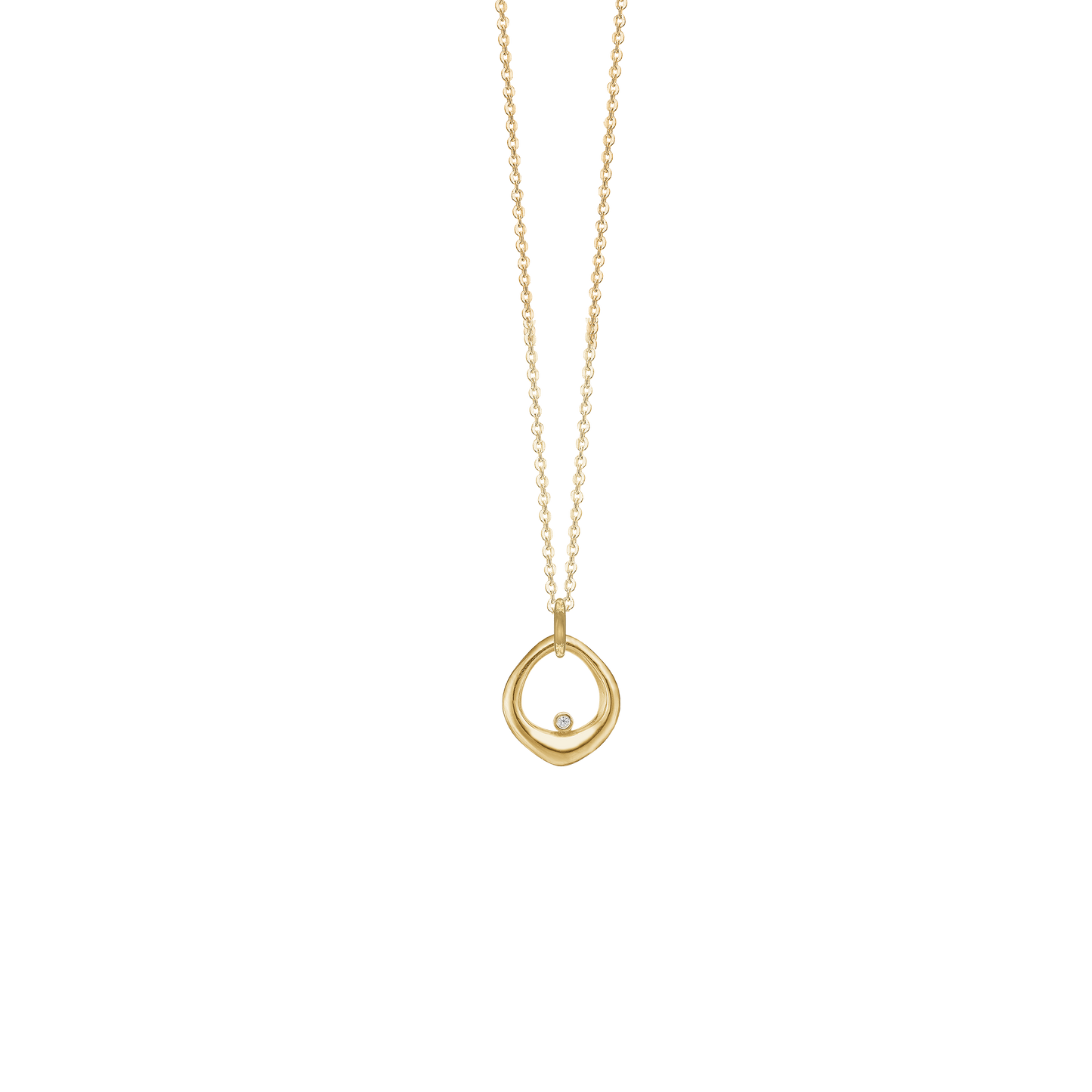 Halskæde med Vedhæng Oval 8 Karat Guld med Cubic Zirkonia Forgyldt Sterling Sølv Kæde 45 cm