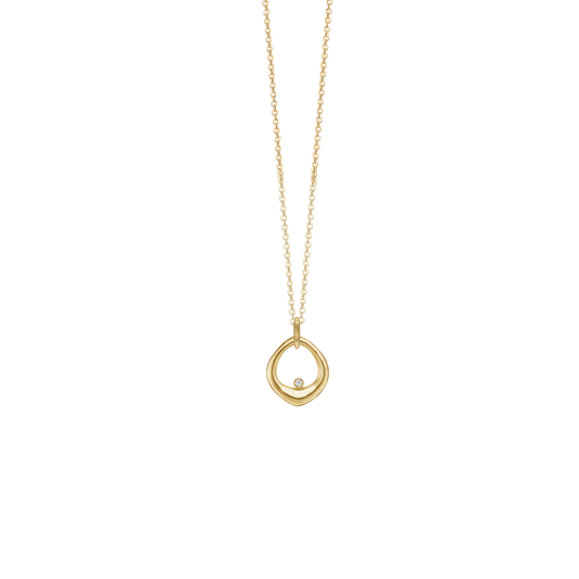 Halskæde med Vedhæng Oval 8 Karat Guld med Cubic Zirkonia Forgyldt Sterling Sølv Kæde 45 cm