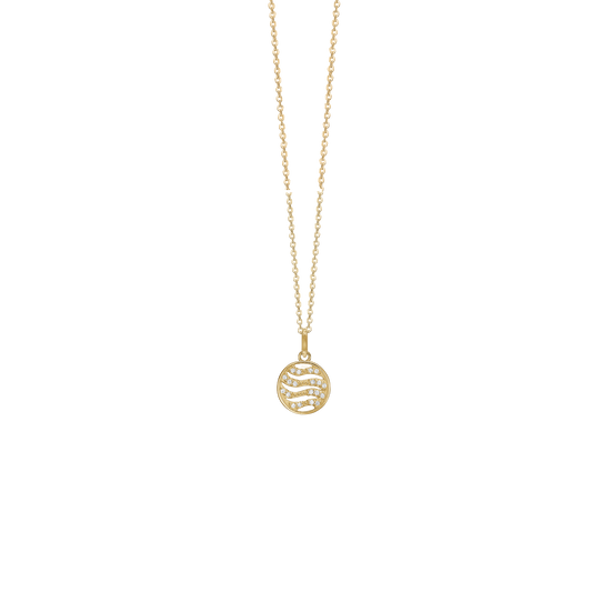 Halskæde med Vedhæng Bølger med Cubic Zirkonia 8 Karat Guld Forgyldt Sterling Sølv Kæde 45 cm