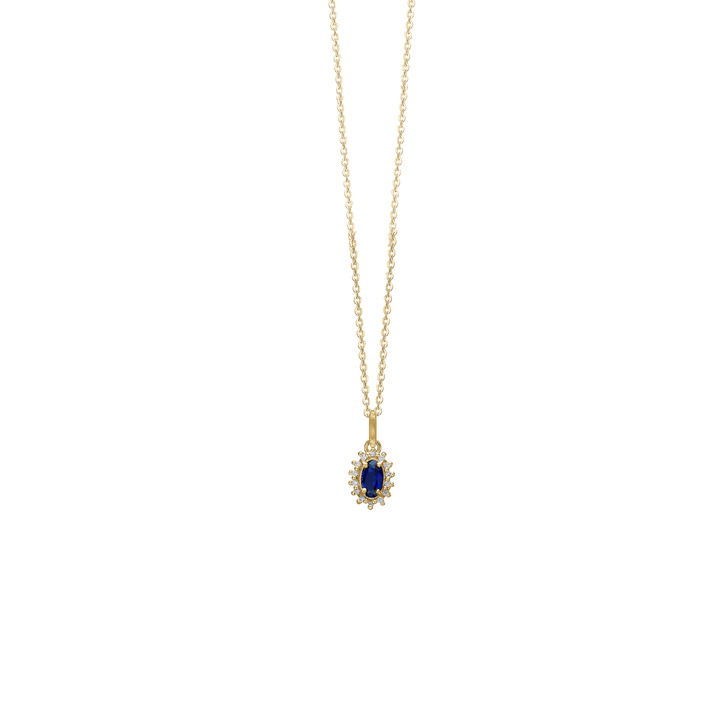 Halskæde med Vedhæng 1 x Safir 16 x 0,0025 Diamanter W/PI 8 Karat Guld Forgyldt Sterling Sølv Kæde 45 cm