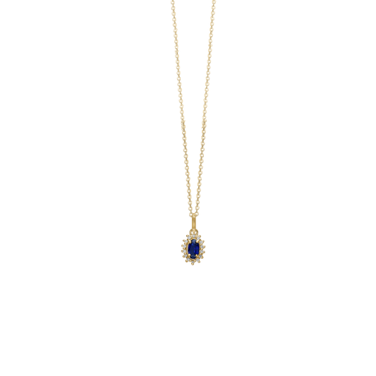 Halskæde med Vedhæng 1 x Safir 16 x 0,0025 Diamanter W/PI 8 Karat Guld Forgyldt Sterling Sølv Kæde 45 cm