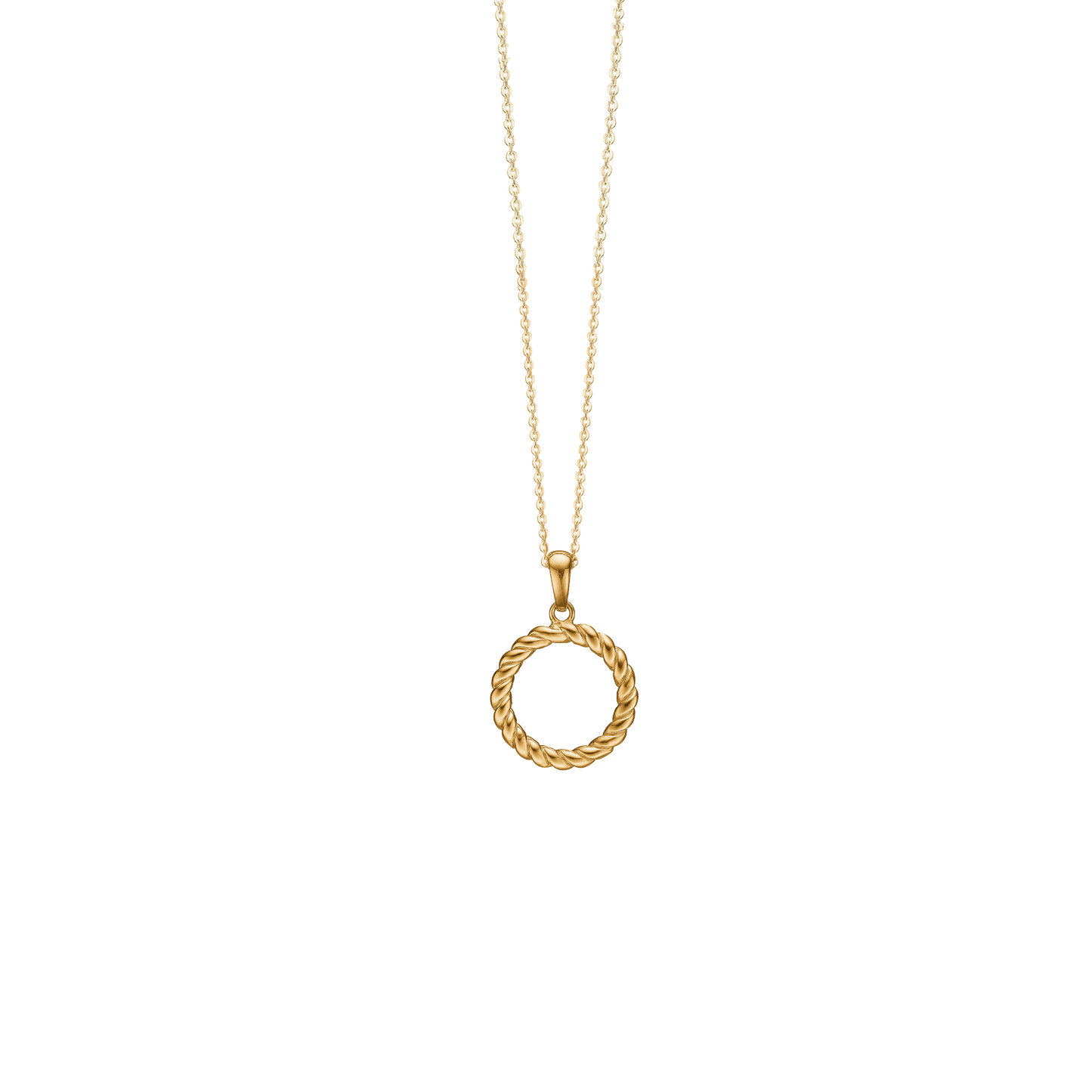 Halskæde med Vedhæng Snoet Cirkel 8 Karat Guld Forgyldt Sterling Sølv Kæde 45 cm