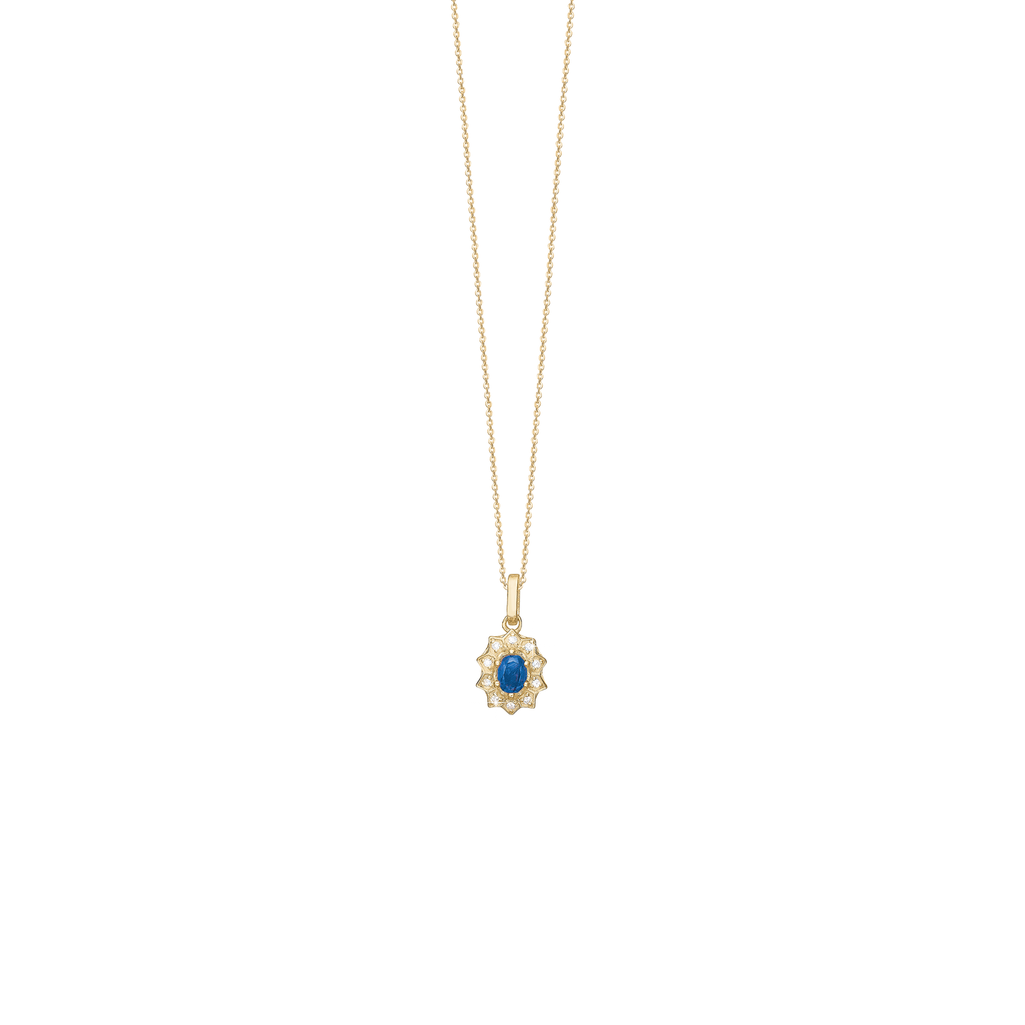 Halskæde med Vedhæng 1 x Safir 10 x 0,005 Diamanter 8 Karat Guld Forgyldt Sterling Sølv Kæde 45 cm