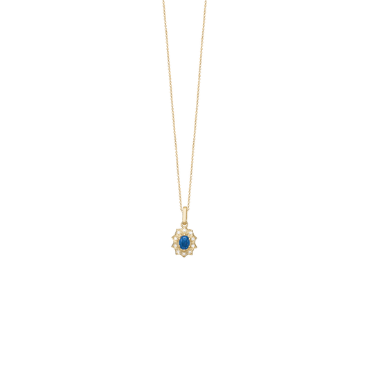 Halskæde med Vedhæng 1 x Safir 10 x 0,005 Diamanter 8 Karat Guld Forgyldt Sterling Sølv Kæde 45 cm