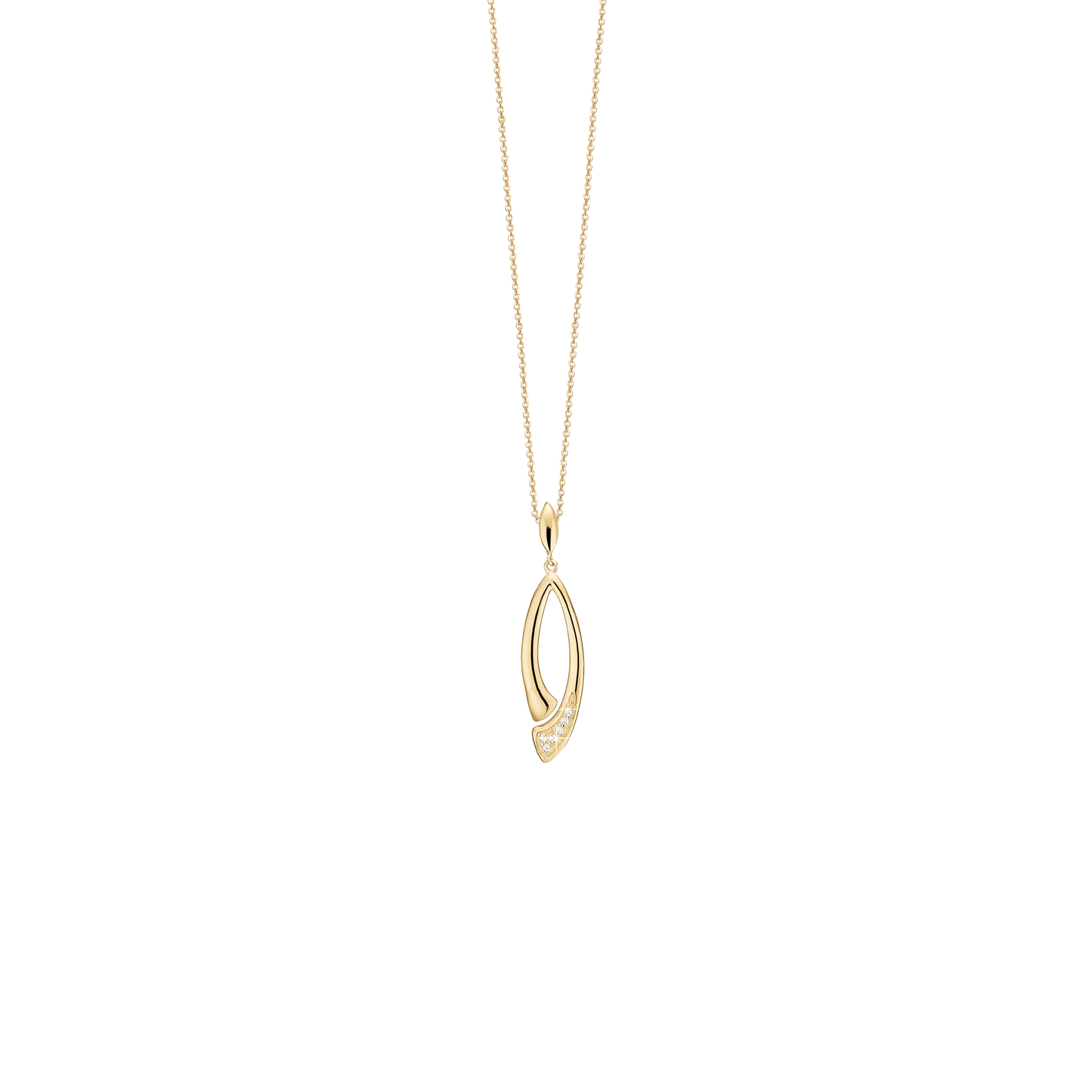 Halskæde med Vedhæng Oval med Cubic Zirkonia 8 Karat Guld Forgyldt Sterling Sølv Kæde 45 cm