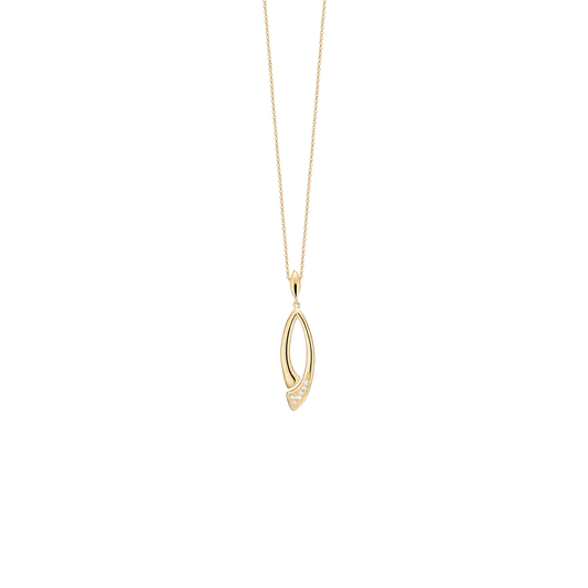 Halskæde med Vedhæng Oval med Cubic Zirkonia 8 Karat Guld Forgyldt Sterling Sølv Kæde 45 cm