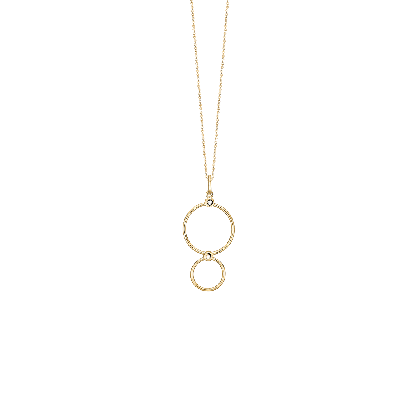 Halskæde med Vedhæng Dobbelt Cirkel med Cubic Zirkonia 8 Karat Guld Forgyldt Sterling Sølv Kæde 45 cm