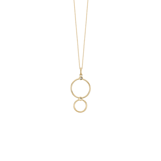 Halskæde med Vedhæng Dobbelt Cirkel med Cubic Zirkonia 8 Karat Guld Forgyldt Sterling Sølv Kæde 45 cm