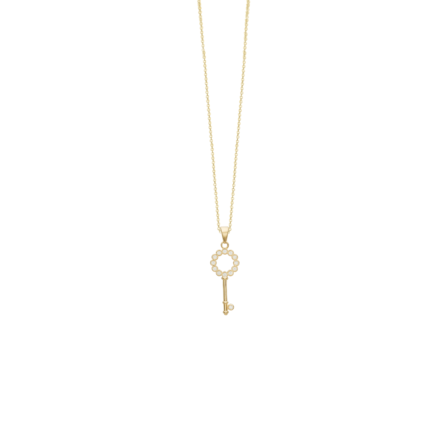 Halskæde med Vedhæng Nøgle med Cubic Zirkonia 8 Karat Guld Forgyldt Sterling Sølv Kæde 45 cm