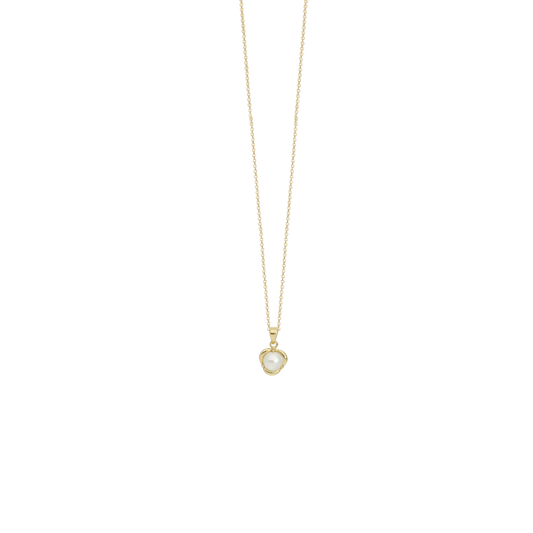 Halskæde med Vedhæng Freshwater Pearl Flower 8 Karat Guld Forgyldt Sterling Sølv Kæde 45 cm