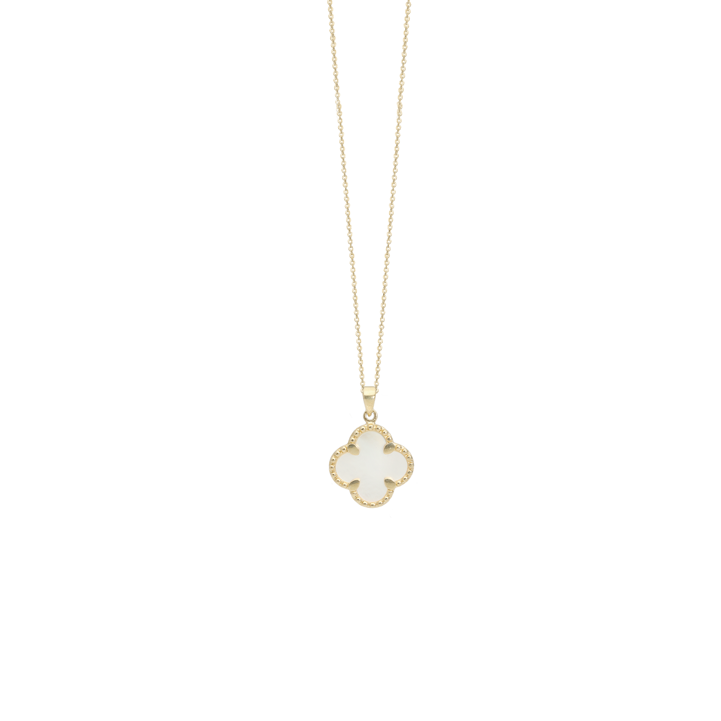 Halskæde med Vedhæng Clover Mother of Pearl 8 Karat Guld Forgyldt Sterling Sølv Kæde 45 cm