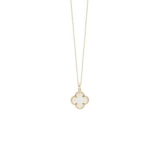 Halskæde med Vedhæng Clover Mother of Pearl 8 Karat Guld Forgyldt Sterling Sølv Kæde 45 cm