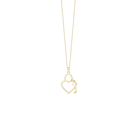 Halskæde med Vedhæng Heart Key 8 Karat Guld Forgyldt Sterling Sølv Kæde 45 cm