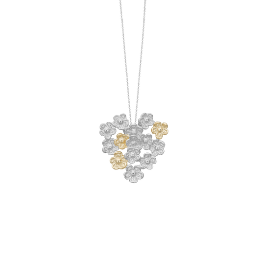 Halskæde med Vedhæng Blomster 8 Karat Guld/Sølv Forgyldt Sterling Sølv Kæde 45 cm